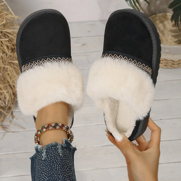 Xajzpa Winter Women Short Plush Warm Snow Boots Casual Cotton half slippers Suede Fur Chelsea Ankle Boots Flats Platform Shoes Botas